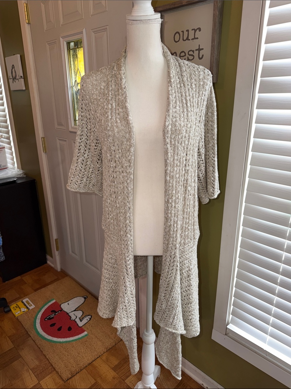 Alfani Cardigan Open Crochet Tan Size XL